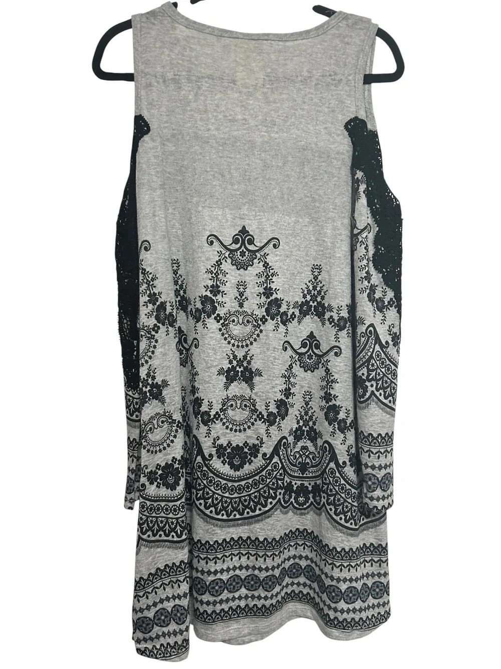 Vocal Cold Shoulder Dress Grey Black Damask Lace Whimsigoth Tunic Mini XL